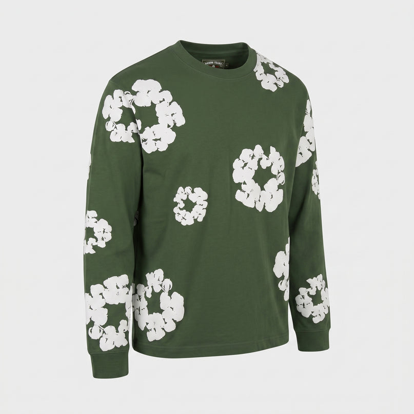 Denim Tears Long Sleeve Green — 3/4 studio angle