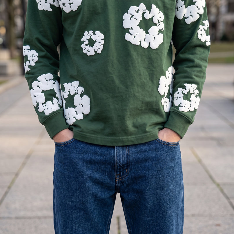 Denim Tears Long Sleeve Green — 3/4 studio angle