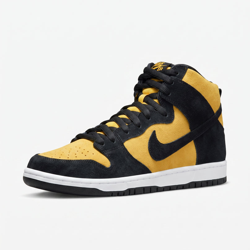 Nike SB Dunk High Reverse Goldenrod — 3/4 studio angle