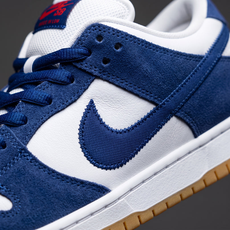 Nike SB Dunk Low Dodgers — Premium detail close-up
