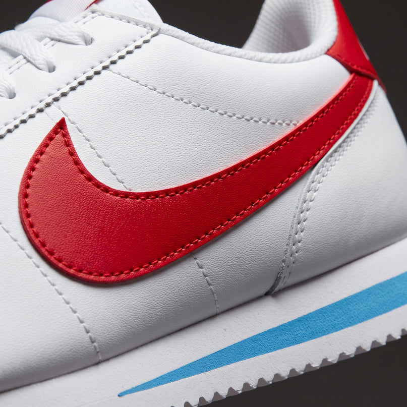 Nike Cortez White University Red Blue — Premium detail close-up