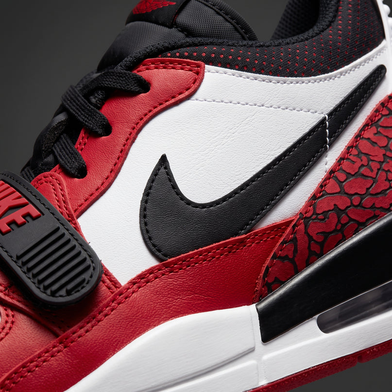 Jordan Legacy 312 Low Chicago Red — Premium detail close-up
