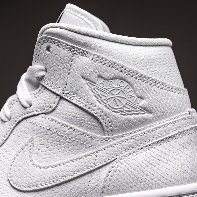 Jordan 1 Mid White — Premium detail close-up