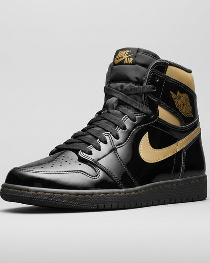 Air Jordan 1 High OG Black Metallic Gold — 3/4 studio angle