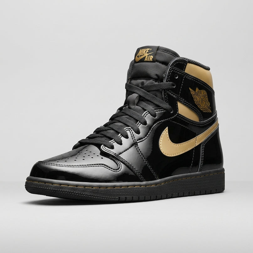 Air Jordan 1 High OG Black Metallic Gold — 3/4 studio angle