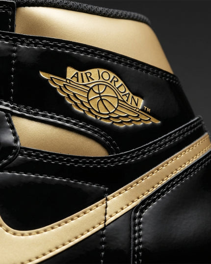 Air Jordan 1 High OG Black Metallic Gold — Premium detail close-up