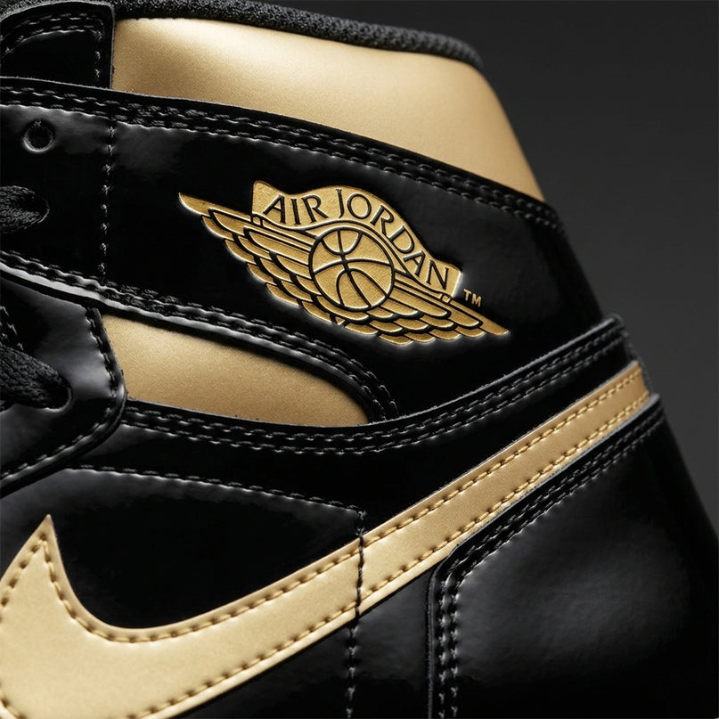 Air Jordan 1 High OG Black Metallic Gold — Premium detail close-up