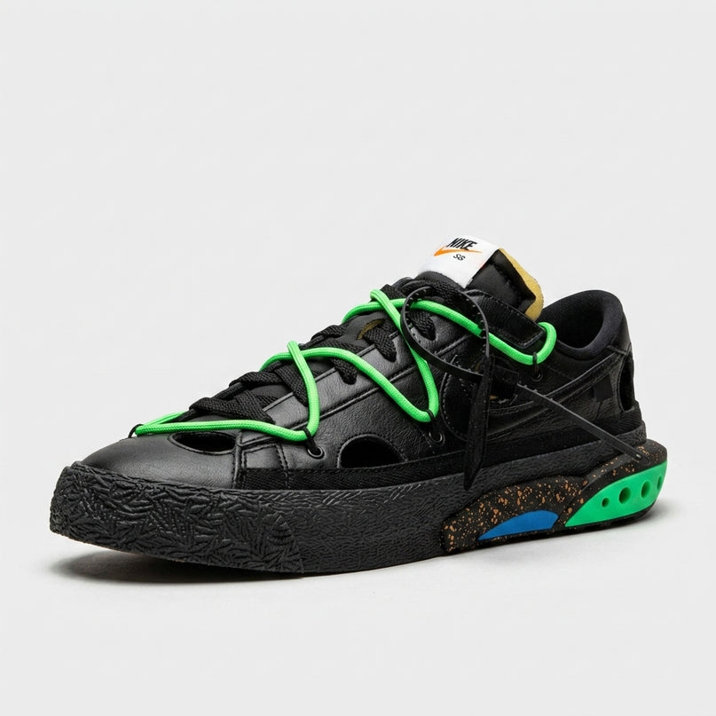 Blazer Low Off White Electro Green — 3/4 studio angle