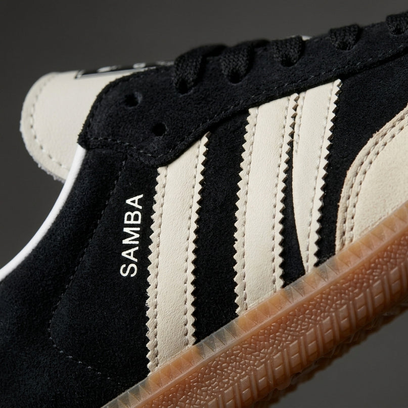 Adidas Samba Core Black Wonder White — Premium detail close-up