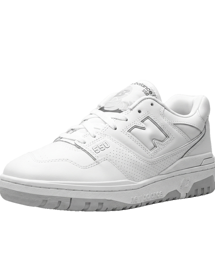 New Balance 550 White Grey — 3/4 studio angle