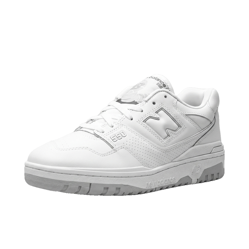 New Balance 550 White Grey — 3/4 studio angle
