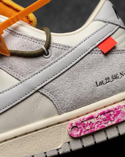 Dunk Low Off-White Lot 22 — Premium detail close-up