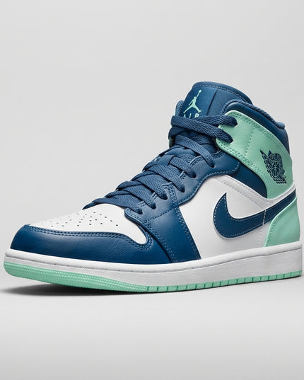 Jordan 1 Mid Mystic Navy Mint — 3/4 studio angle