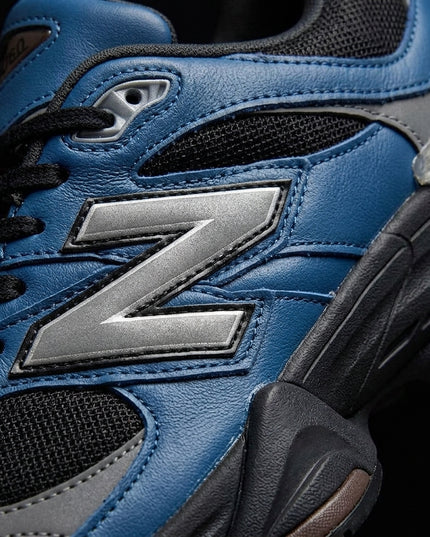 New Balance 9060 Dark Royal Brown — Premium detail close-up