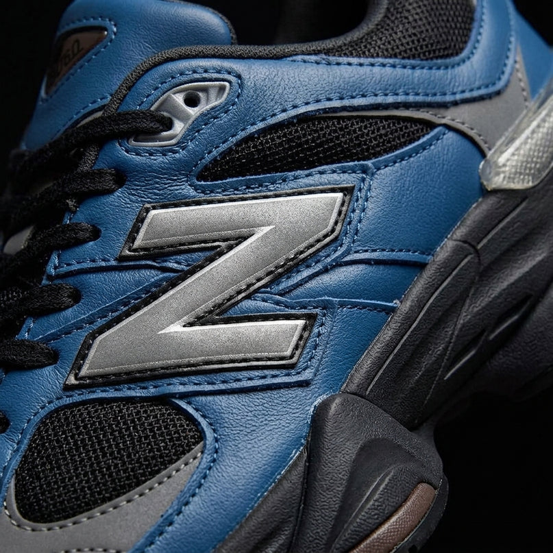New Balance 9060 Dark Royal Brown — Premium detail close-up