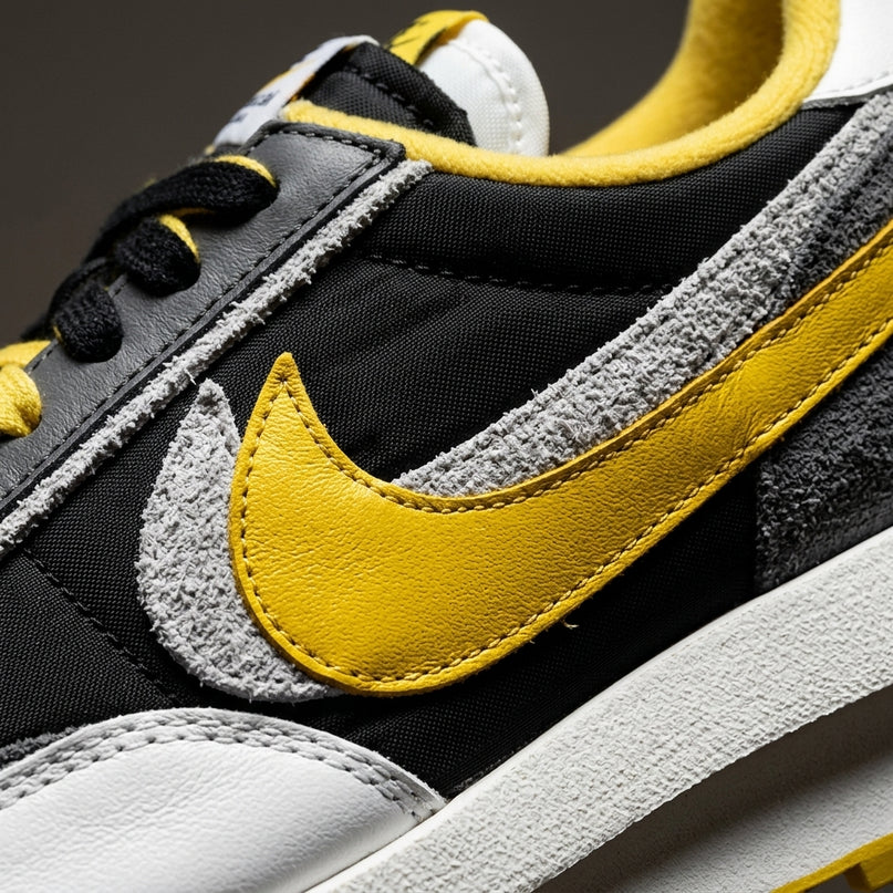Nike LD Waffle Sacai Undercover Black Bright Citron — Premium detail close-up