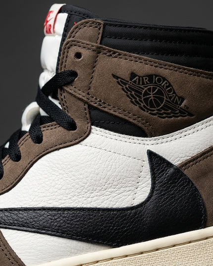 Travis Scott x Air Jordan 1 High OG Mocha — Premium detail close-up
