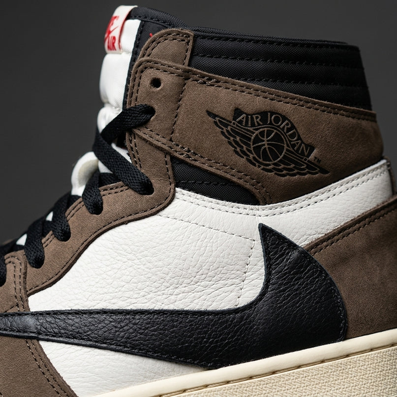 Travis Scott x Air Jordan 1 High OG Mocha — Premium detail close-up