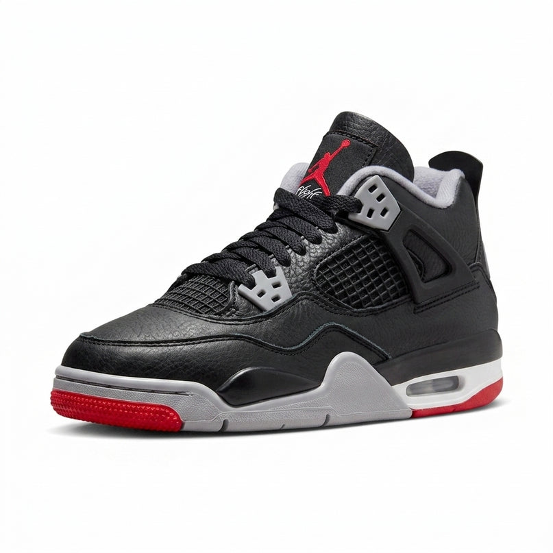 Jordan 4 Bred Reimagined GS — 3/4 studio angle