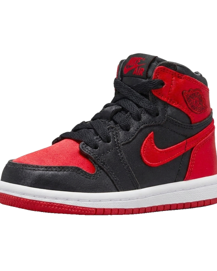 Air Jordan 1 Retro High OG TD "Satin Bred" — 3/4 studio angle