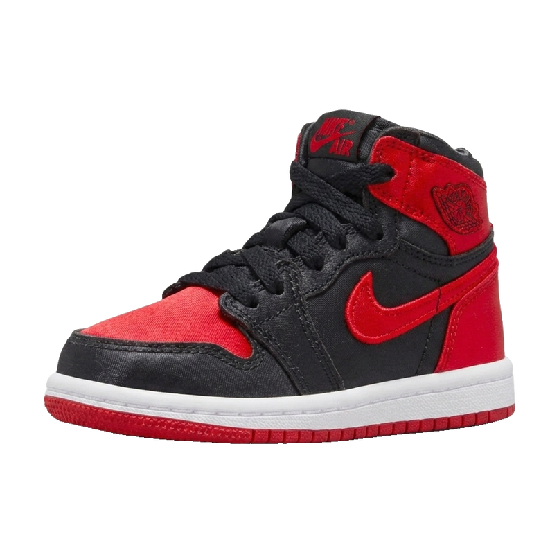 Air Jordan 1 Retro High OG TD "Satin Bred" — 3/4 studio angle