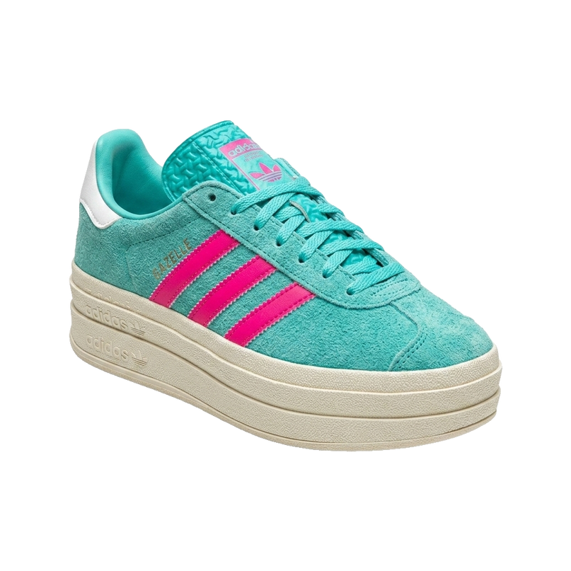Adidas Gazelle Bold Flash Aqua Lucid Pink — 3/4 studio angle