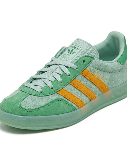 Adidas Gazelle Indoor Hazy Green Yellow — 3/4 studio angle