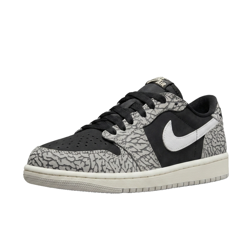 Jordan 1 low black cement — 3/4 studio angle