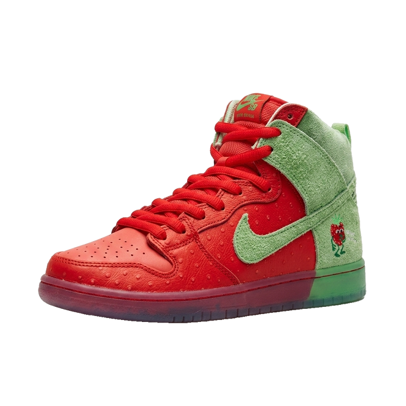 Nike SB Dunk High Strawberry Cough — 3/4 studio angle