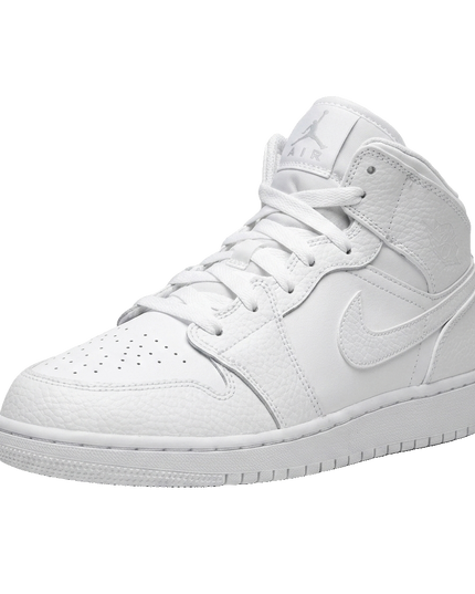 Jordan 1 Mid Triple White GS — 3/4 studio angle