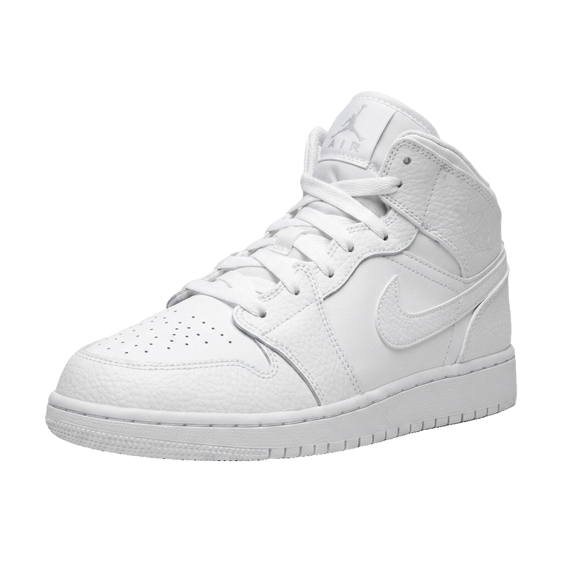 Jordan 1 Mid Triple White GS — 3/4 studio angle