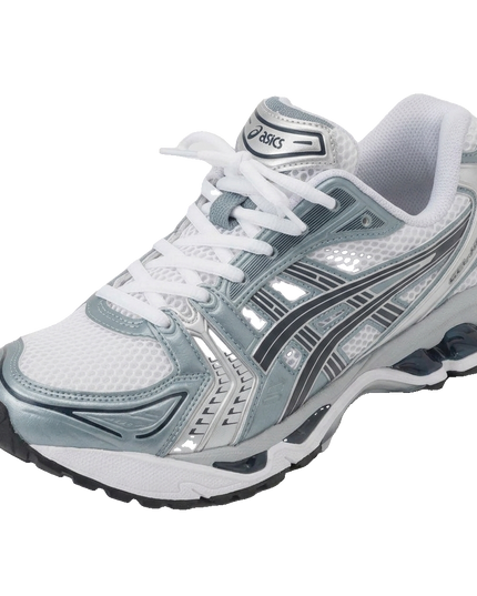 ASICS GEL-KAYANO 14 White/Fjord Grey — 3/4 studio angle