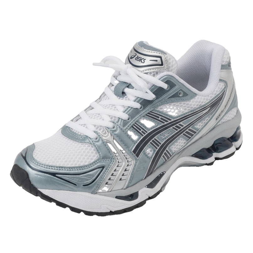 ASICS GEL-KAYANO 14 White/Fjord Grey — 3/4 studio angle