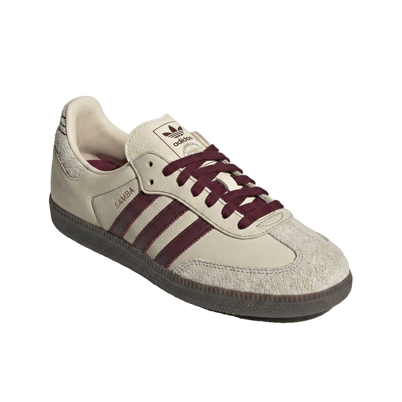 Adidas Samba Maroon Beige — 3/4 studio angle