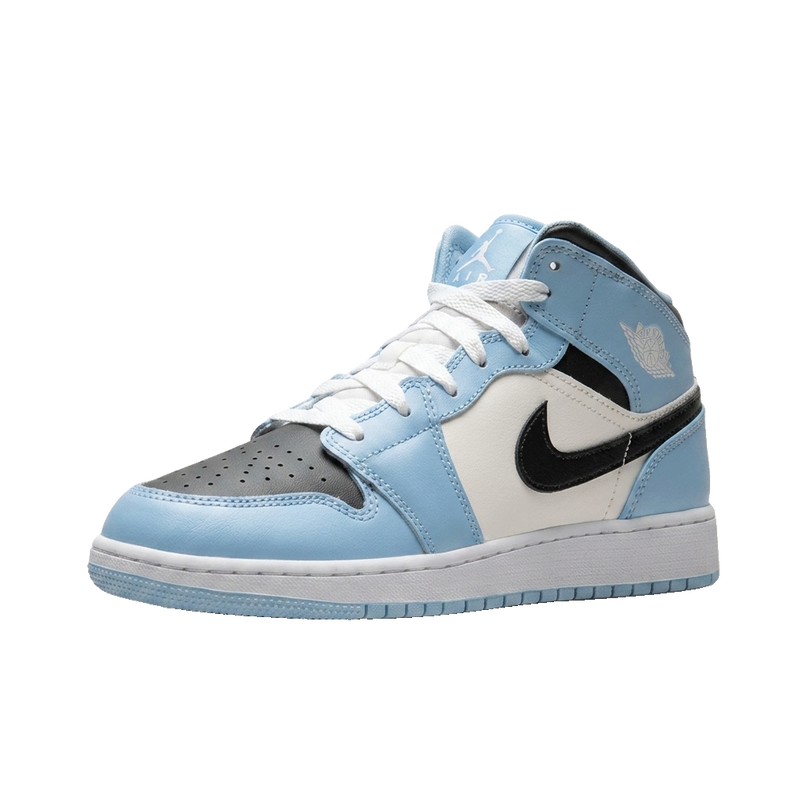 Jordan 1 Mid Ice Blue GS — 3/4 studio angle