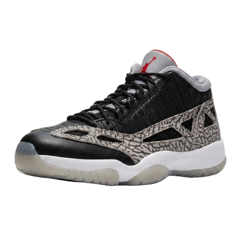 Air Jordan Retro 11 Low IE "Black Cement" — 3/4 studio angle