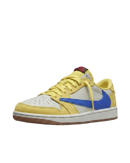 Jordan 1 Low Travis Canary PS — 3/4 studio angle