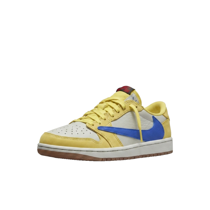 Jordan 1 Low Travis Canary PS — 3/4 studio angle