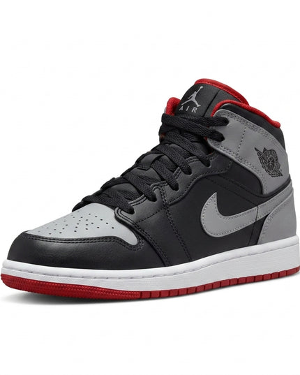 Jordan 1 mid gs bred shadow — 3/4 studio angle