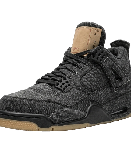 Jordan 4 Levi’s Black Denim — 3/4 studio angle