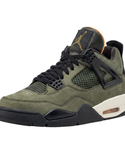 Air Jordan 4 Retro UNDEFEATED Deep Green — 3/4 studio angle