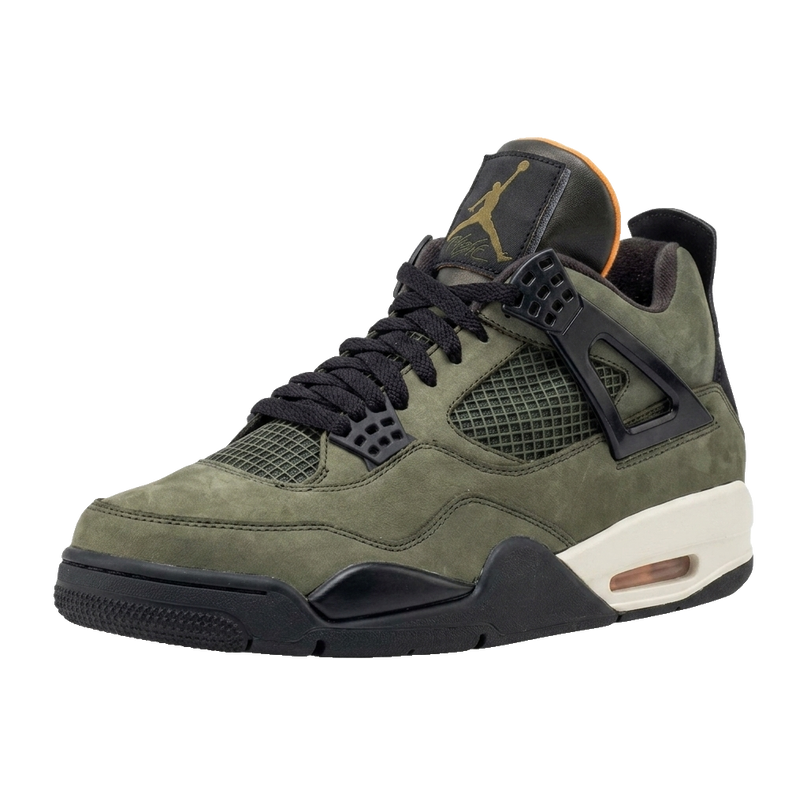 Air Jordan 4 Retro UNDEFEATED Deep Green — 3/4 studio angle