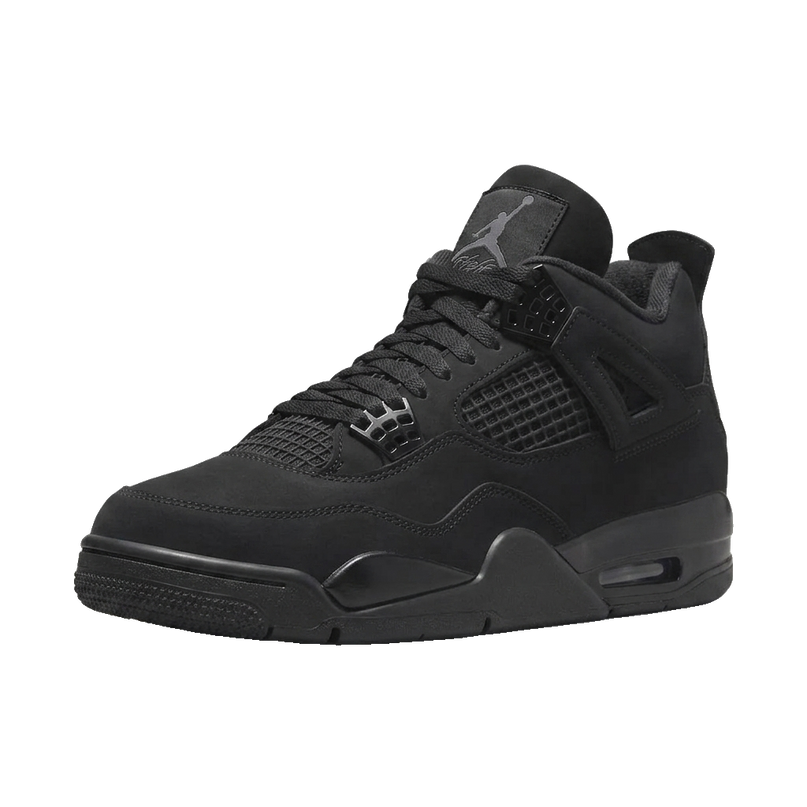 Jordan 4 black cat (2025) — 3/4 studio angle
