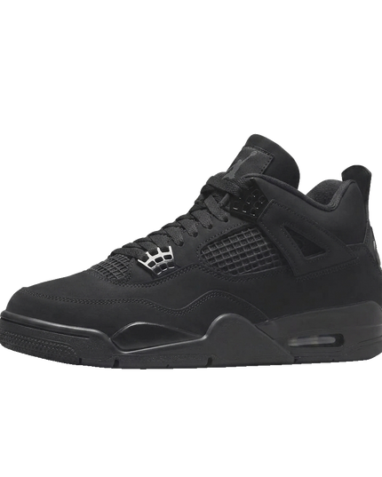 Jordan 4 Black Cat (2025) GS — 3/4 studio angle