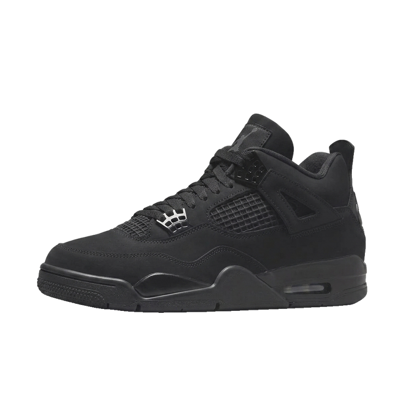 Jordan 4 Black Cat (2025) GS — 3/4 studio angle