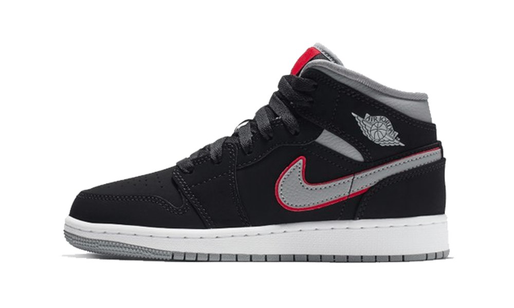 Jordan 1 mid Black Particle Grey Gym Red (GS) USED
